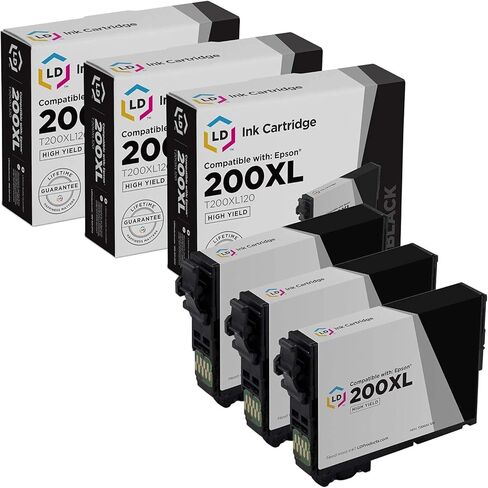 منتجات LD بدائل معاد تصنيعها لخراطيش حبر Epson 200XL 200XL 200 XL T200XL120 عالية الإنتاجية للاستخدام في XP-200، XP-300، XP-310، XP-400، XP-410، WF-2520، WF-2530، WF-2540 (أسود، 3 عبوات) in Saudi Arabia