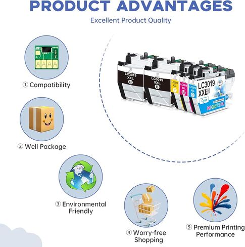 خراطيش حبر Miss Deer LC3019XXL، بديل متوافق لأخيه LC3019 LC3019XXL LC3017 يعمل لأخيه MFC-J5330DW MFC-J6730DW MFC-J6930DW MFC-J6530DW MFC-J5335DW، 5 عبوات in Kuwait