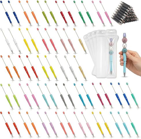 180 Pcs DIY Beadable Pen Kit – 60 Pens, 60 Refills & 60 Gift Bags – Beads Not Included – Multicolor Craft Supplies for Office, Teachers & DIY Projects in Kuwait