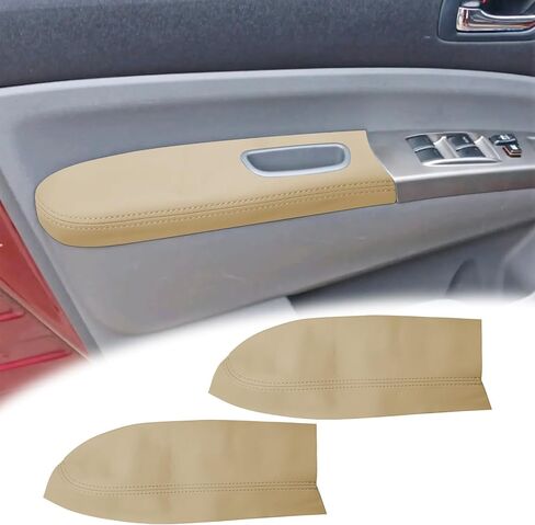 2PCS Front Door Panel Armrest Cover Replacement Compatible with Toyota Prius 2004-2009 Left and Right Leather Arm Rest Replaced Skin Upholstery Beige (Only Leather Part) in Kuwait