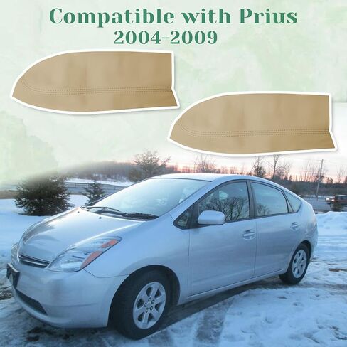 2PCS Front Door Panel Armrest Cover Replacement Compatible with Toyota Prius 2004-2009 Left and Right Leather Arm Rest Replaced Skin Upholstery Beige (Only Leather Part) in Kuwait