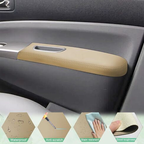 2PCS Front Door Panel Armrest Cover Replacement Compatible with Toyota Prius 2004-2009 Left and Right Leather Arm Rest Replaced Skin Upholstery Beige (Only Leather Part) in Kuwait