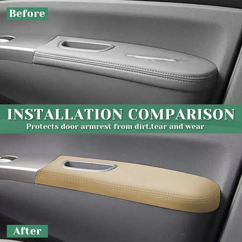 2PCS Front Door Panel Armrest Cover Replacement Compatible with Toyota Prius 2004-2009 Left and Right Leather Arm Rest Replaced Skin Upholstery Beige (Only Leather Part) in Kuwait
