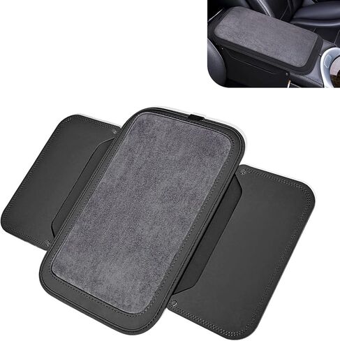 Car Center Console Cover, Leather Suede Comfort Armrest Box Protector Pad, Universal Fluffy Multi-functional Vehicle Center Console Protective Pad with Storage Bag, for Most Vehicles (Black) in Kuwait