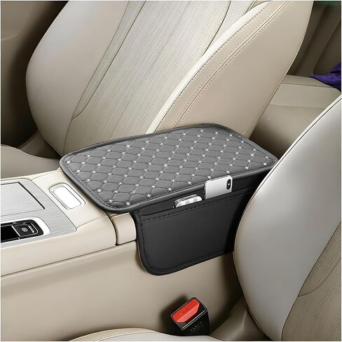 Bling Car Center Console Cover, Rhinestone Automotive Arm Rest Storage Box Pad with 2 Storage Pockets, Soft Elbow Vehicle Interior Middle Console Protection Cushion, Universal Fit (Black) in Saudi Arabia