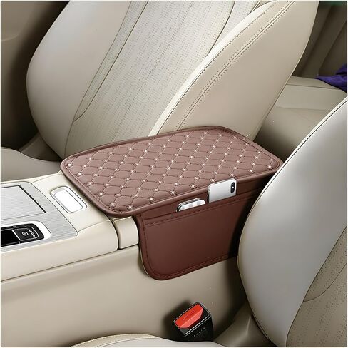 Bling Car Center Console Cover, Rhinestone Automotive Arm Rest Storage Box Pad with 2 Storage Pockets, Soft Elbow Vehicle Interior Middle Console Protection Cushion, Universal Fit (Black) in Saudi Arabia