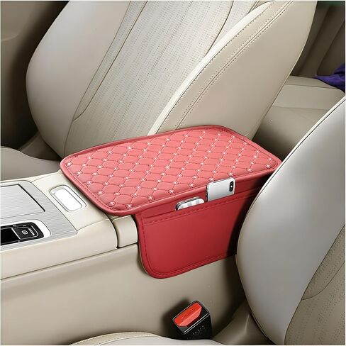 Bling Car Center Console Cover, Rhinestone Automotive Arm Rest Storage Box Pad with 2 Storage Pockets, Soft Elbow Vehicle Interior Middle Console Protection Cushion, Universal Fit (Black) in Saudi Arabia