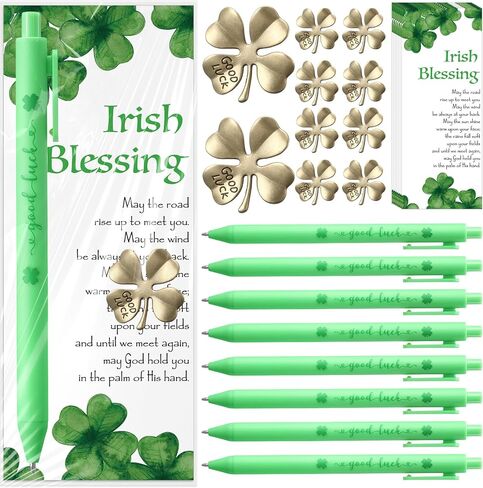 Marspark 20 Sets St. Patrick's Day Gifts Bulk Good Luck Tokens Luck Charms Green Pens and Irish Blessing Poem Cards Irish Party Favors for Family Coworkers Teachers (Golden) in Saudi Arabia