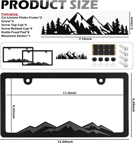 قطعتان من إطارات لوحة ترخيص الجبال المرتفعة مع ملصق سيارة جبلي، إطار لوحة ترخيص السيارة بفتحتين كديكور للسيارات، مجموعة إطارات لوحات السيارات الأنيقة تتضمن أغطية براغي/مسامير in Kuwait