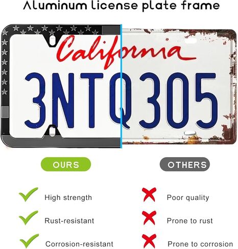 2 PCS American Flag License Plate Frames, Patriotic USA Auto Plate Cover with Free Screws Fasteners Caps and Tool, Rust-Proof Aluminum Car Tag Holder Cover for Front Rear (Black) in Saudi Arabia