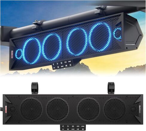 GoHawk 25 Inch UTV Sound Bar, 6-Speaker Bluetooth ATV Sound Bar with RGB Lights, IP66 Waterproof SXS & Golf Cart Sound bar Compatible with Polaris RZR Can-Am w/FM Radio, Fits 1.5"–2.25" Roll Cages in Kuwait