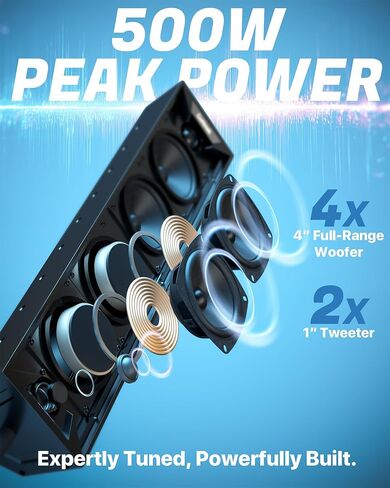 GoHawk 25 Inch UTV Sound Bar, 6-Speaker Bluetooth ATV Sound Bar with RGB Lights, IP66 Waterproof SXS & Golf Cart Sound bar Compatible with Polaris RZR Can-Am w/FM Radio, Fits 1.5"–2.25" Roll Cages in Kuwait