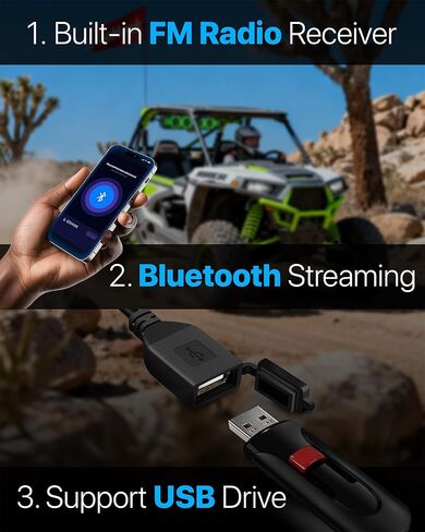 GoHawk 25 Inch UTV Sound Bar, 6-Speaker Bluetooth ATV Sound Bar with RGB Lights, IP66 Waterproof SXS & Golf Cart Sound bar Compatible with Polaris RZR Can-Am w/FM Radio, Fits 1.5"–2.25" Roll Cages in Kuwait