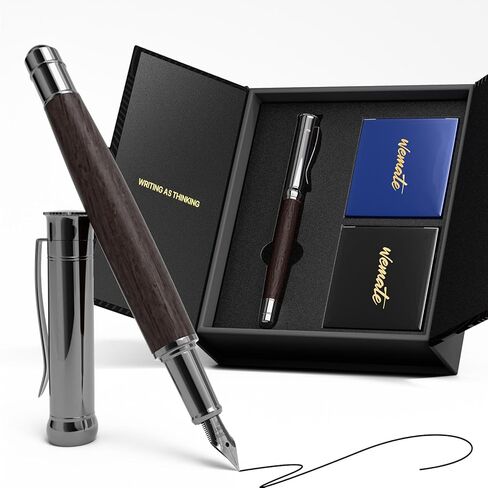 WEMATE Fountain Pen Set, Fine Nib with 20PCS 2.6MM Ink Cartridges(10 Black&10 Blue),1 Ink Converter, Nice Luxury pen for Men, Women, Cool Wooden Fountain Pen for Writing, Journaling, Calligraphy in Kuwait
