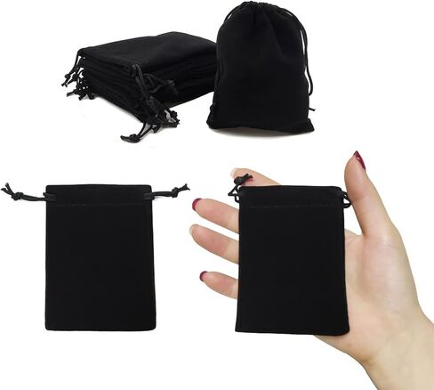 HOSL 100 Pieces 3" x 4" Black Velvet Cloth Jewelry Pouch Jewelry Drawstring Bag Necklace Bracelet Earrings Bag Party Favor Bag Goodies Bag Candy Bag Gift Bag Watch bag Wedding Festival Baby Show Bag in Kuwait
