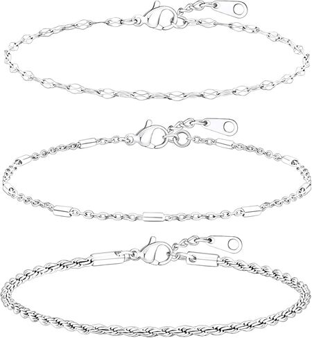 3 قطع من الأساور الأولية من الذهب الأبيض للنساء، سوار ذهبي أنيق عيار 14 قيراط، مع حرف ربط، سحر A-Z، سوار مضاد للتلطيخ، هدايا للنساء in Kuwait