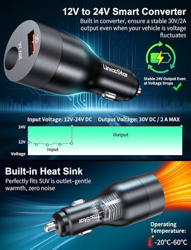 محول سيارة صغير 78 وات 2 في 1 لمحول ستارلينك 12 فولت-24 فولت إلى 30 فولت تيار مستمر، لملحقات ستارلينك الصغيرة، شاحن سيارة 12 فولت، محول ولاعة سجائر السيارة يدعم كابل رسمي 50 متر للمركبات الترفيهية وسيارات الدفع الرباعي واليخوت in Kuwait