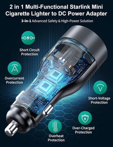 محول سيارة صغير 78 وات 2 في 1 لمحول ستارلينك 12 فولت-24 فولت إلى 30 فولت تيار مستمر، لملحقات ستارلينك الصغيرة، شاحن سيارة 12 فولت، محول ولاعة سجائر السيارة يدعم كابل رسمي 50 متر للمركبات الترفيهية وسيارات الدفع الرباعي واليخوت in Kuwait