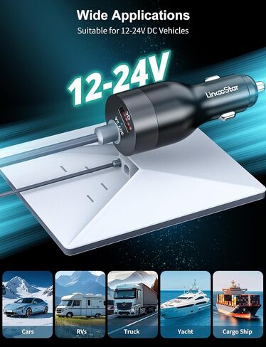 محول سيارة صغير 78 وات 2 في 1 لمحول ستارلينك 12 فولت-24 فولت إلى 30 فولت تيار مستمر، لملحقات ستارلينك الصغيرة، شاحن سيارة 12 فولت، محول ولاعة سجائر السيارة يدعم كابل رسمي 50 متر للمركبات الترفيهية وسيارات الدفع الرباعي واليخوت in Kuwait