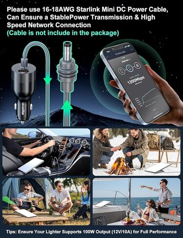 محول سيارة صغير 78 وات 2 في 1 لمحول ستارلينك 12 فولت-24 فولت إلى 30 فولت تيار مستمر، لملحقات ستارلينك الصغيرة، شاحن سيارة 12 فولت، محول ولاعة سجائر السيارة يدعم كابل رسمي 50 متر للمركبات الترفيهية وسيارات الدفع الرباعي واليخوت in Kuwait
