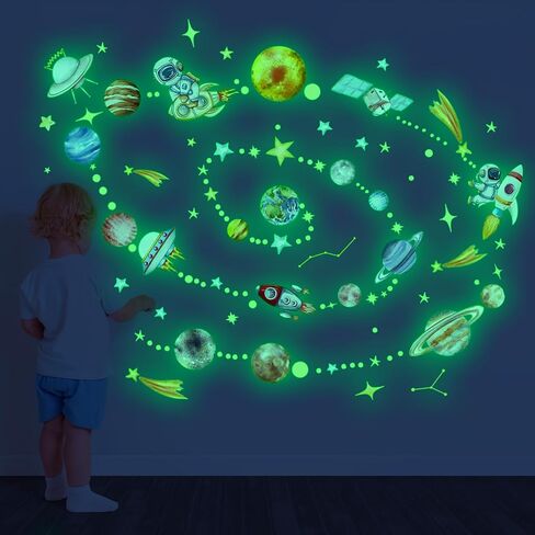 توهج في النجوم المظلمة للسقف | ملصقات حائط من الفينيل قابلة للإزالة من Galaxy Universe المضيئة | ديكور مضيء قابل للتقشير واللصق لغرفة النوم، وغرفة الأطفال، وديكور الحضانة (مجرة النجمة الخضراء والأرجوانية) in Kuwait