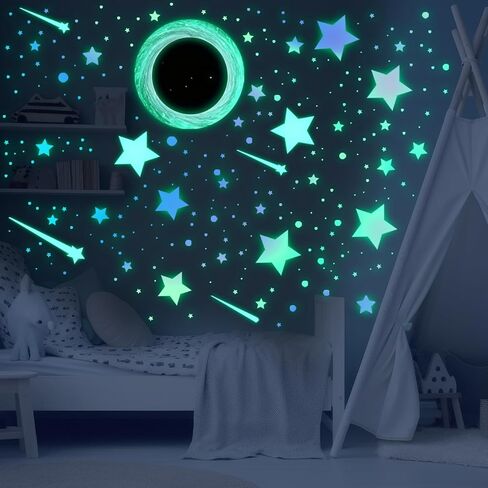 Glow in The Dark Stars for Ceiling | Luminous Galaxy Universe Wall Sticklers Removable Vinyl Decals | Peel and Stick Luminous Decor for Bedroom, Kids Room, Nursery Decor (Green Purple Star Galaxy) in Saudi Arabia
