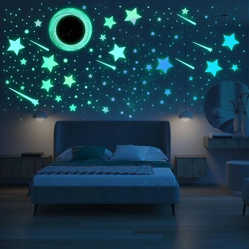 Glow in The Dark Stars for Ceiling | Luminous Galaxy Universe Wall Sticklers Removable Vinyl Decals | Peel and Stick Luminous Decor for Bedroom, Kids Room, Nursery Decor (Green Purple Star Galaxy) in Saudi Arabia