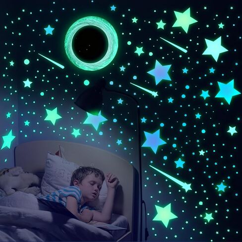 Glow in The Dark Stars for Ceiling | Luminous Galaxy Universe Wall Sticklers Removable Vinyl Decals | Peel and Stick Luminous Decor for Bedroom, Kids Room, Nursery Decor (Green Purple Star Galaxy) in Saudi Arabia