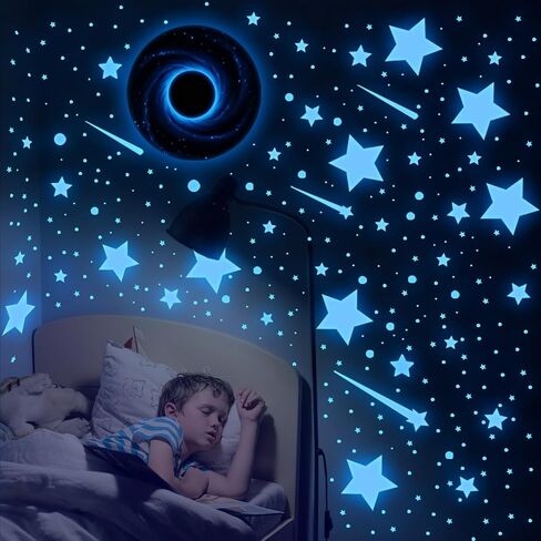 Glow in The Dark Stars for Ceiling | Luminous Galaxy Universe Wall Sticklers Removable Vinyl Decals | Peel and Stick Luminous Decor for Bedroom, Kids Room, Nursery Decor (Green Purple Star Galaxy) in Saudi Arabia