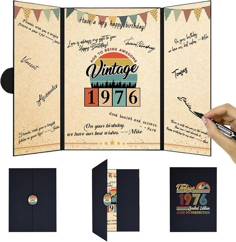 Trgowaul 50th Birthday Signature Certificate Guest Book, Black Colorful 50th Birthday Card for Women Men, Vintage Back in 1976 Birthday Poster, Great 50 Anniversary Birthday Gifts in Kuwait