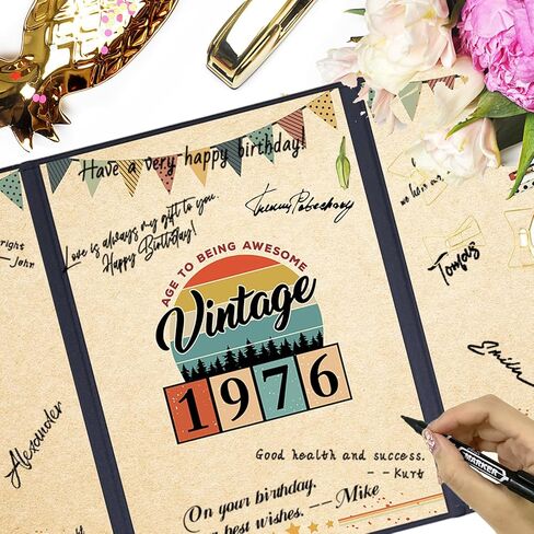 Trgowaul 50th Birthday Signature Certificate Guest Book, Black Colorful 50th Birthday Card for Women Men, Vintage Back in 1976 Birthday Poster, Great 50 Anniversary Birthday Gifts in Kuwait