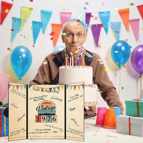 Trgowaul 50th Birthday Signature Certificate Guest Book, Black Colorful 50th Birthday Card for Women Men, Vintage Back in 1976 Birthday Poster, Great 50 Anniversary Birthday Gifts in Kuwait