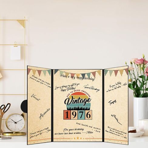 Trgowaul 50th Birthday Signature Certificate Guest Book, Black Colorful 50th Birthday Card for Women Men, Vintage Back in 1976 Birthday Poster, Great 50 Anniversary Birthday Gifts in Kuwait