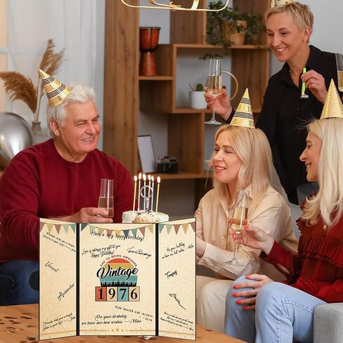 Trgowaul 50th Birthday Signature Certificate Guest Book, Black Colorful 50th Birthday Card for Women Men, Vintage Back in 1976 Birthday Poster, Great 50 Anniversary Birthday Gifts in Kuwait