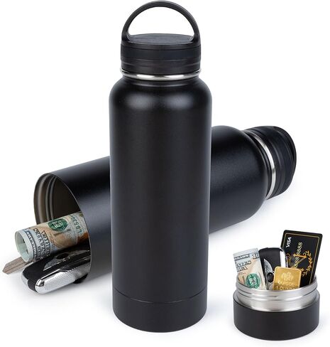 BarGifts 24oz Hidden Safe Water Bottle, Stainless Steel Secret Water Bottle with Hidden Compartment, Bottle Keeps Your Valuables Safe Like Money, Keys, and Jewelry- Black in Saudi Arabia