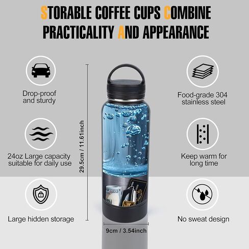BarGifts 24oz Hidden Safe Water Bottle, Stainless Steel Secret Water Bottle with Hidden Compartment, Bottle Keeps Your Valuables Safe Like Money, Keys, and Jewelry- Black in Saudi Arabia