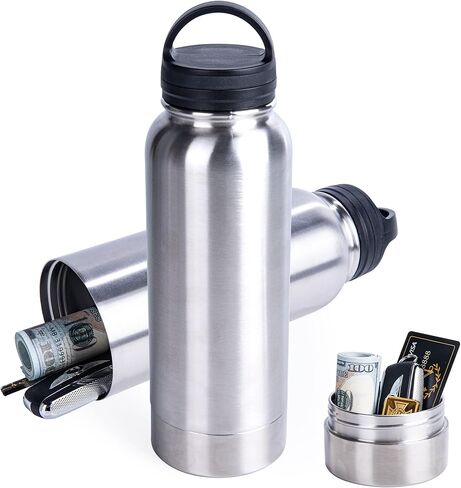 BarGifts 24oz Hidden Safe Water Bottle, Stainless Steel Secret Water Bottle with Hidden Compartment, Bottle Keeps Your Valuables Safe Like Money, Keys, and Jewelry- Black in Saudi Arabia