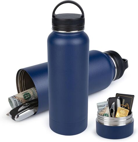 BarGifts 24oz Hidden Safe Water Bottle, Stainless Steel Secret Water Bottle with Hidden Compartment, Bottle Keeps Your Valuables Safe Like Money, Keys, and Jewelry- Black in Saudi Arabia