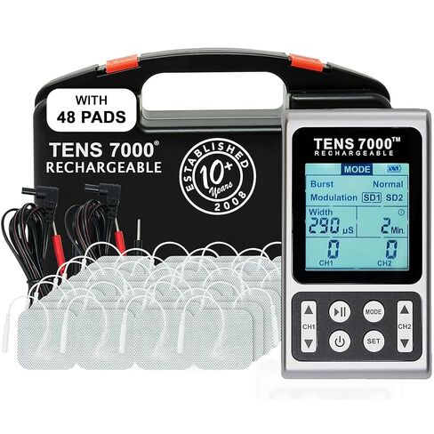 TENS 7000 Rechargeable TENS Unit Muscle Stimulator, 48 Pack Electrodes and Pain Relief Device - Advanced TENS Machine for Effective Back Pain Relief, Nerve Pain Relief, Muscle Pain Relief in Kuwait