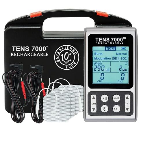 TENS 7000 Rechargeable TENS Unit Muscle Stimulator, 48 Pack Electrodes and Pain Relief Device - Advanced TENS Machine for Effective Back Pain Relief, Nerve Pain Relief, Muscle Pain Relief in Saudi Arabia