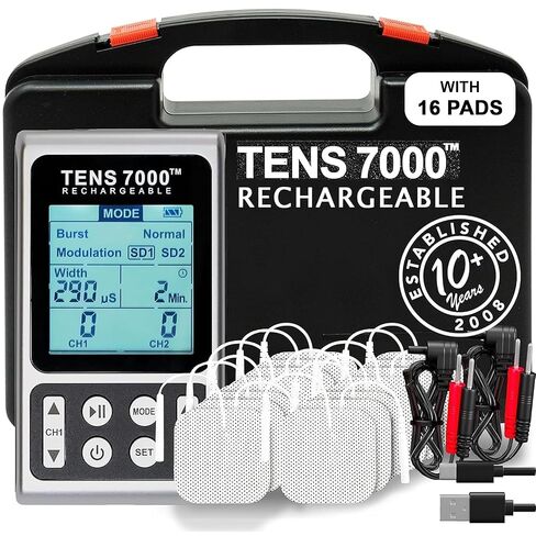 TENS 7000 Rechargeable TENS Unit Muscle Stimulator, 48 Pack Electrodes and Pain Relief Device - Advanced TENS Machine for Effective Back Pain Relief, Nerve Pain Relief, Muscle Pain Relief in Saudi Arabia