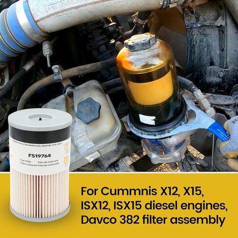 FS19764 Fuel Water Separator, for X12, X15, ISX12, ISX15 Engine, Replaces PF7930, 86964, 102527, P550849, L9763FXL, CS11023, 10 Micron Rating in Kuwait