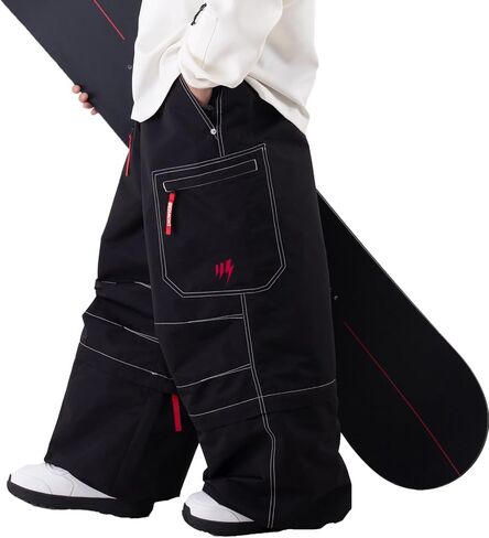 SNOWVERB Women Men 2-in-1 Zip-Off Super Baggy Cargo Snow Pants to 3/4 Shorts Waterproof Streetwear Ski Snowboard Pants in Kuwait