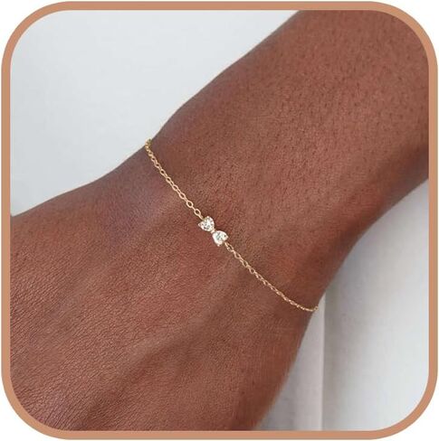 Bow Bracelet for Women Sterling Silver 14K Gold Plated Adjustable Charm Bracelet Cute Dainty CZ Knot Friendship Link Bracelets Jewelry Birthday Graduation Gifts for Daughter Friends in Kuwait