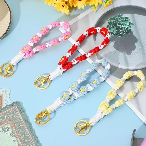 12 Pcs Boho Macrame Keychain flower wristlet keychain bulk for women groovy party favors birthday party decorations Handcrafted Aesthetic Key Chain with Tassel for Women Car Key Purse Wall in Kuwait