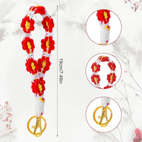 12 Pcs Boho Macrame Keychain flower wristlet keychain bulk for women groovy party favors birthday party decorations Handcrafted Aesthetic Key Chain with Tassel for Women Car Key Purse Wall in Kuwait