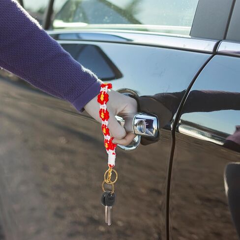 12 Pcs Boho Macrame Keychain flower wristlet keychain bulk for women groovy party favors birthday party decorations Handcrafted Aesthetic Key Chain with Tassel for Women Car Key Purse Wall in Kuwait