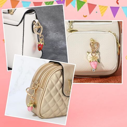 Ouligay لطيف الفراولة المفاتيح، Kawaii حقيبة سحر القلب زهرة ديزي سلسلة مفاتيح محفظة سلسلة المفاتيح الملحقات للنساء والفتيات in Kuwait