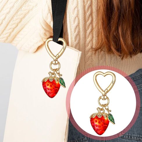 Ouligay لطيف الفراولة المفاتيح، Kawaii حقيبة سحر القلب زهرة ديزي سلسلة مفاتيح محفظة سلسلة المفاتيح الملحقات للنساء والفتيات in Kuwait