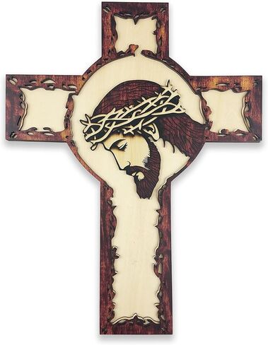 Midrean Wooden Catholic Jesus Christian Crucifix Wall Cross Crosses for Wall Home Decor,13.3 X9.6inch,Brown in Kuwait